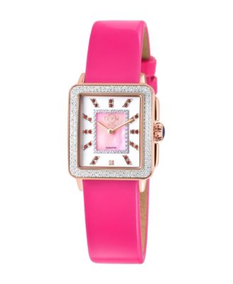 Women's Padova Gemstone Swiss Quartz magenta Italian Leather Strap Diamond Watch