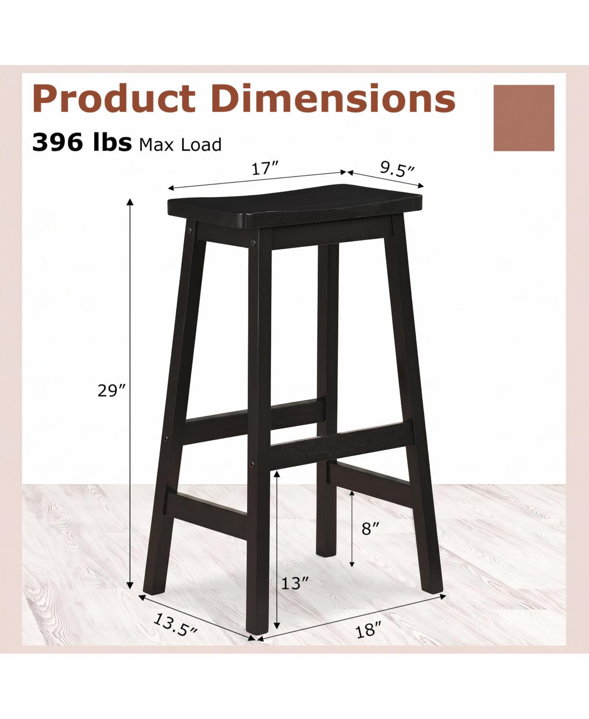 Gymax 29'' Saddle-Seat Counter Height Stools Set of 2 Backless Barstools with Curved Seat
