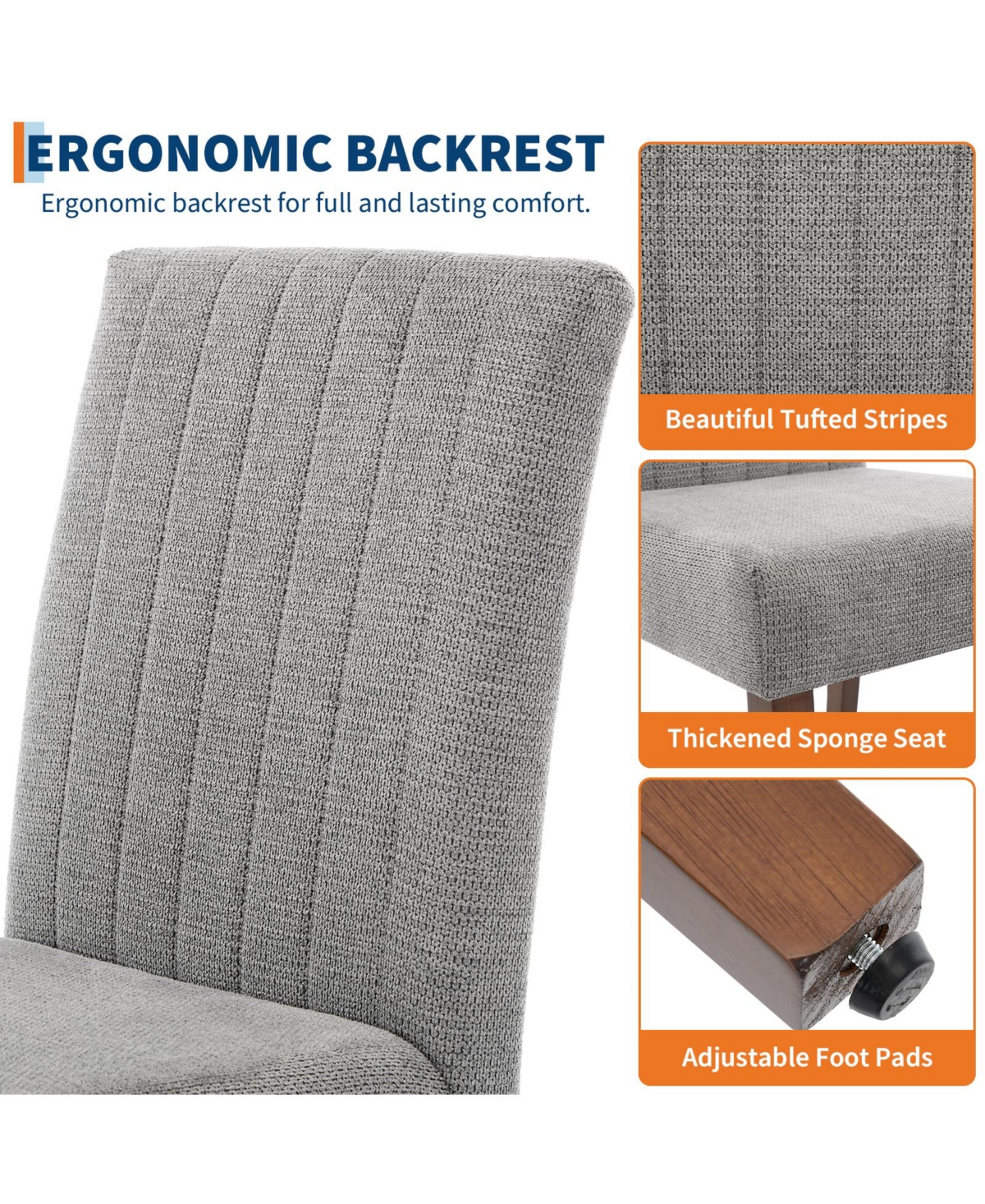 homfan Set of 2 Linen Dining Chairs - Soft Upholstered Parsons plus Sturdy Wood Legs Vertical Stripes for Kitchen, Room, Cafe