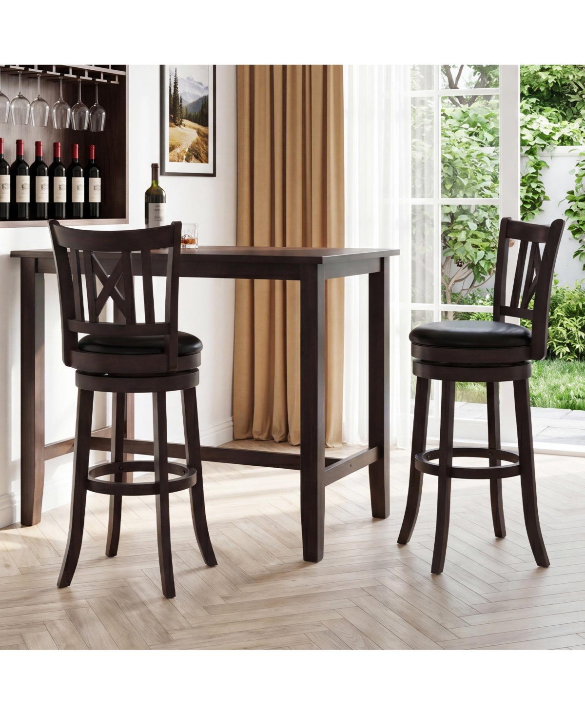 Gymax Set of 2 Bar Stools 30'' Swivel Bar Chairs w/ Footrest Hollowed Backrest