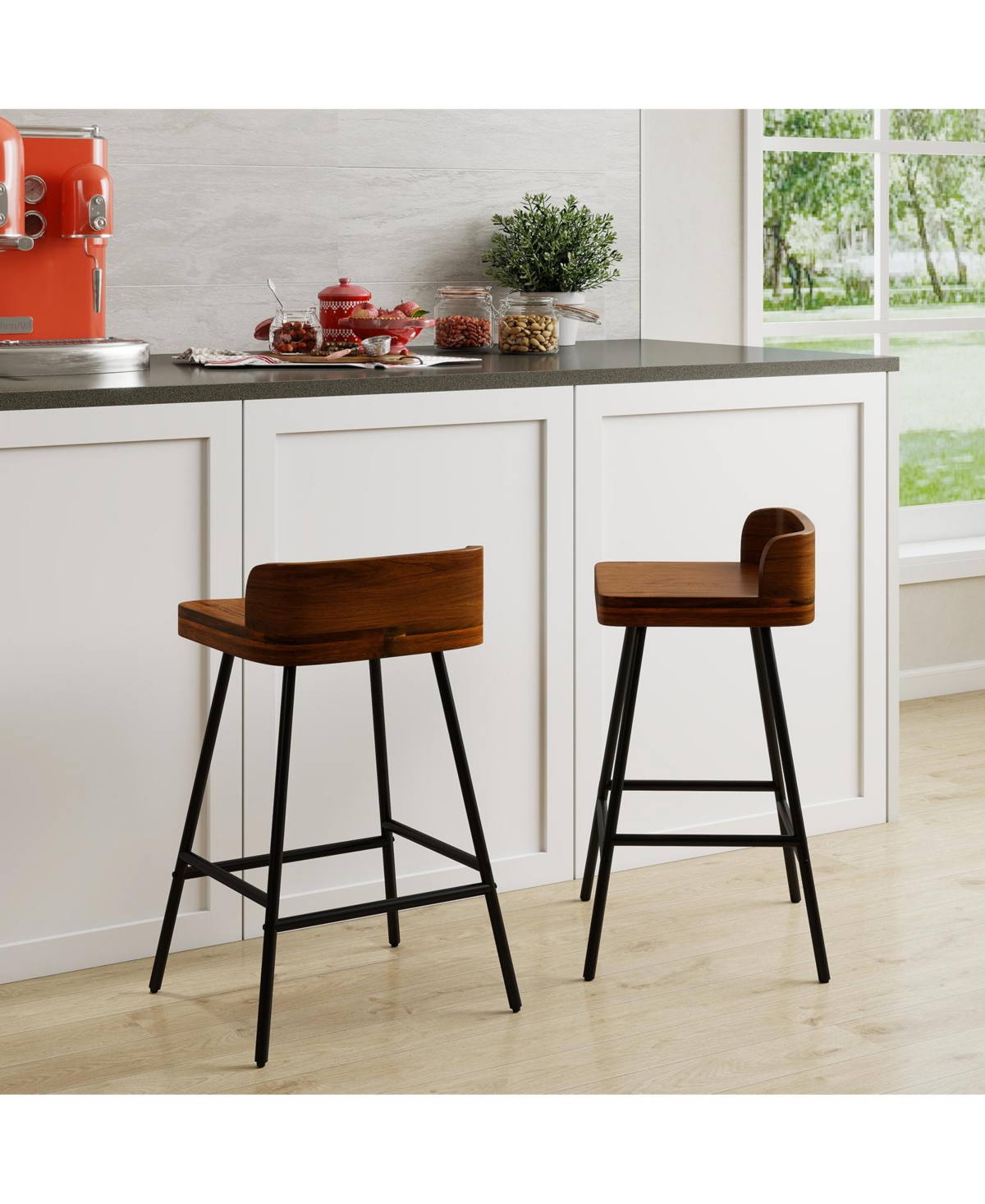 Gymax 4piece 24'' Counter Height Bar Stool w/Low Back Metal Legs Footrest for Kitchen