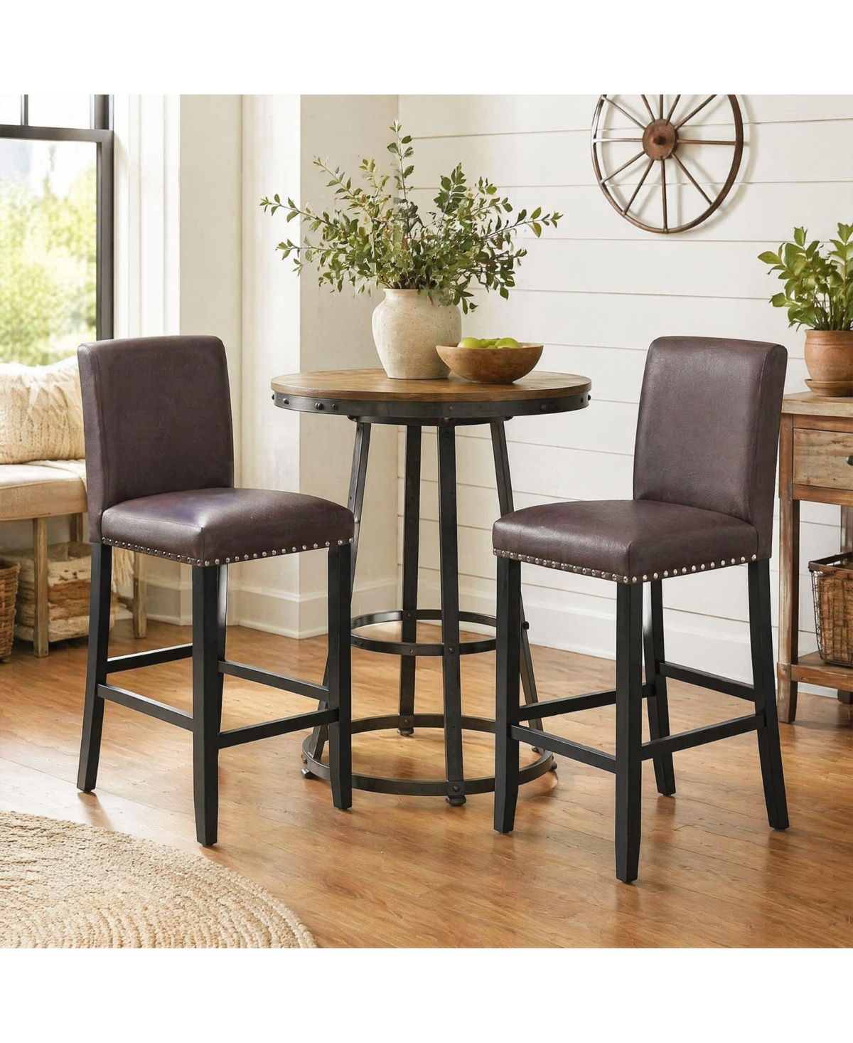 Gymax 4Piece Upholstered Bar Stool25.5'' Counter Height Pvc Leather Accent Bar Chairs
