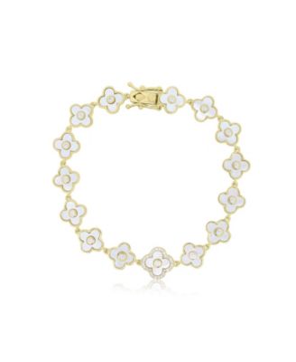 Mother of Pearl CZ Clover Bracelet 14K Gold-Plated Sterling Silver