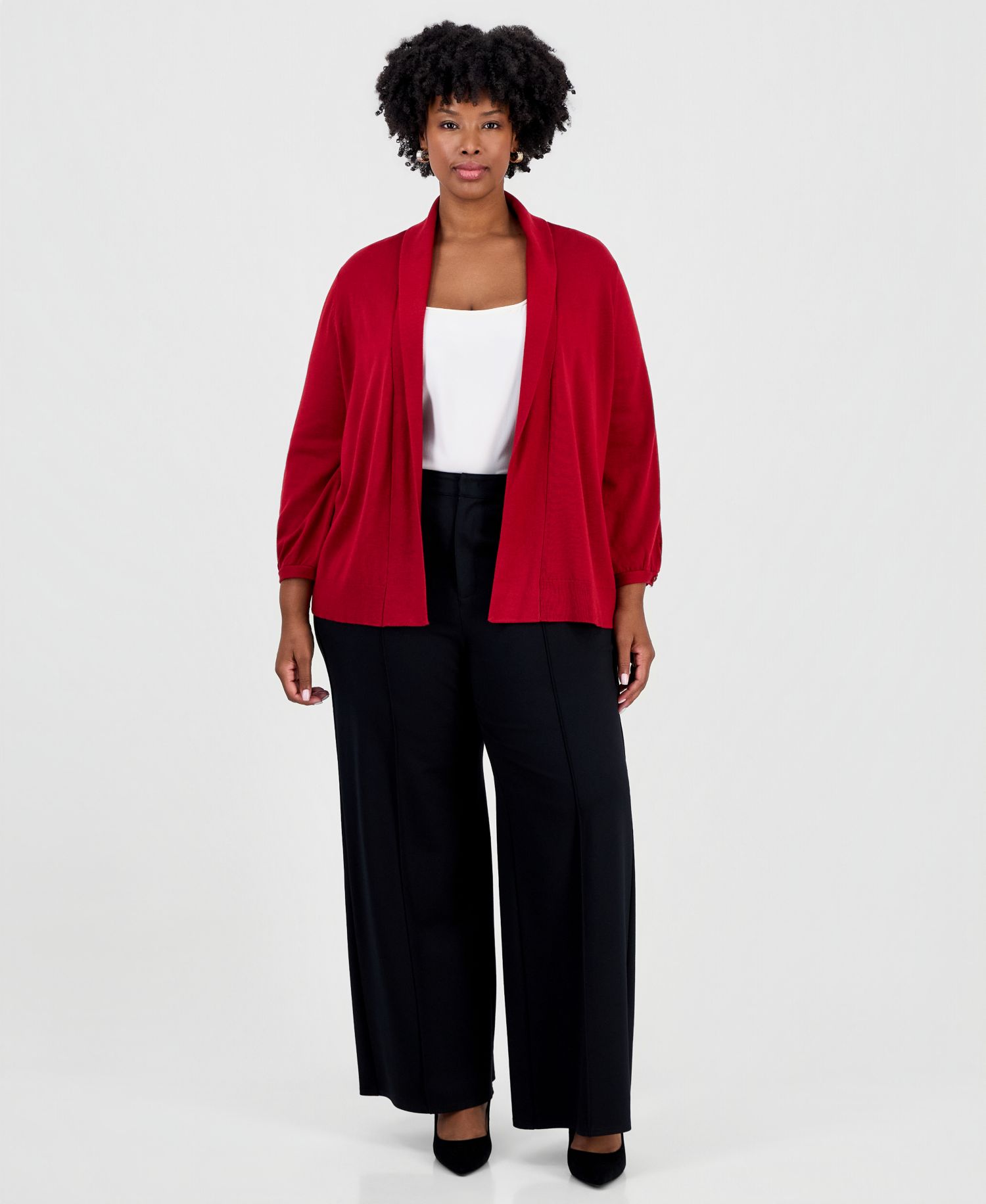 Plus Size Kissing Front Shawl-Collar Lightweight Cardigan