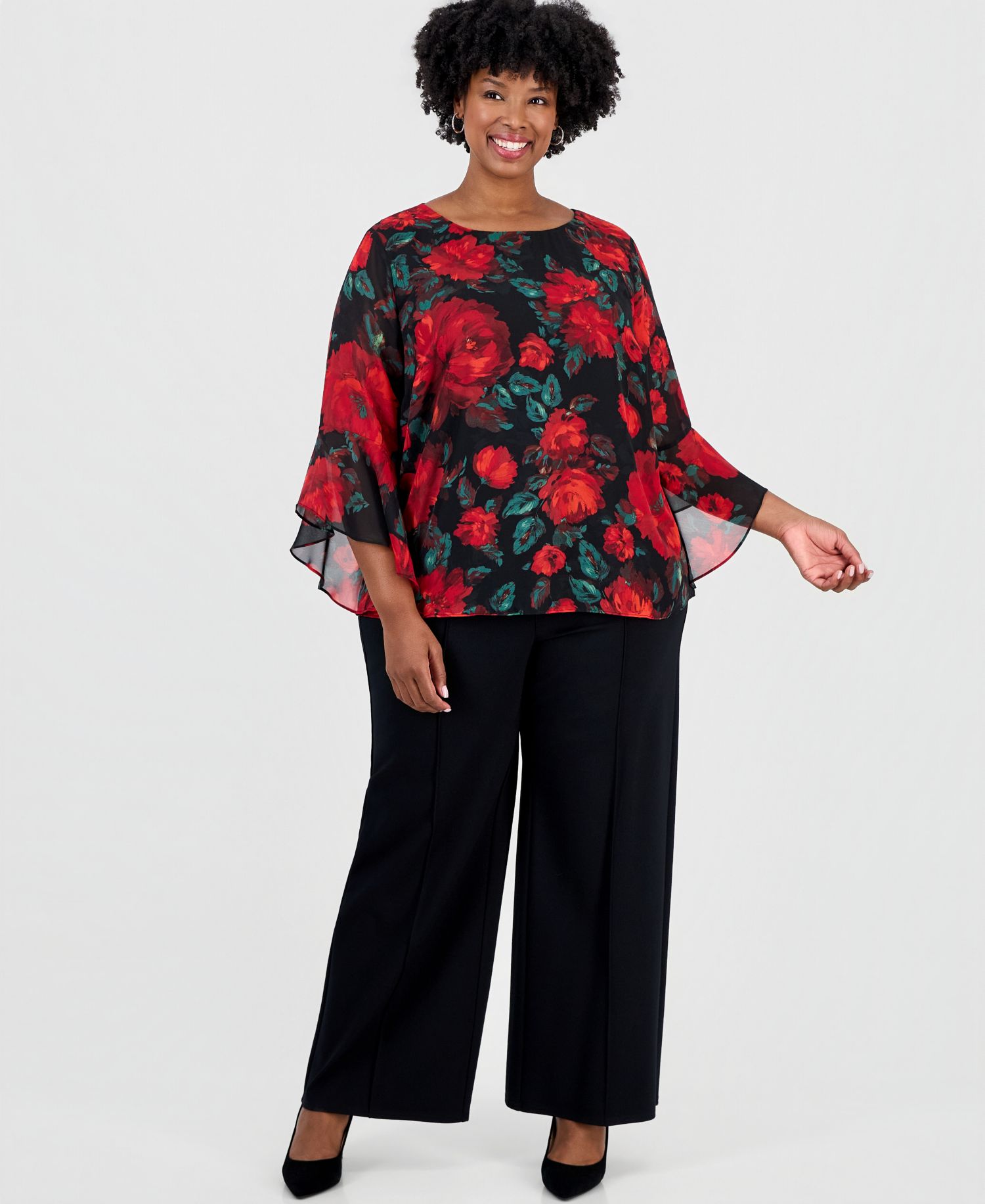 Plus Size Ruffle 3/4-Sleeve Blouse
