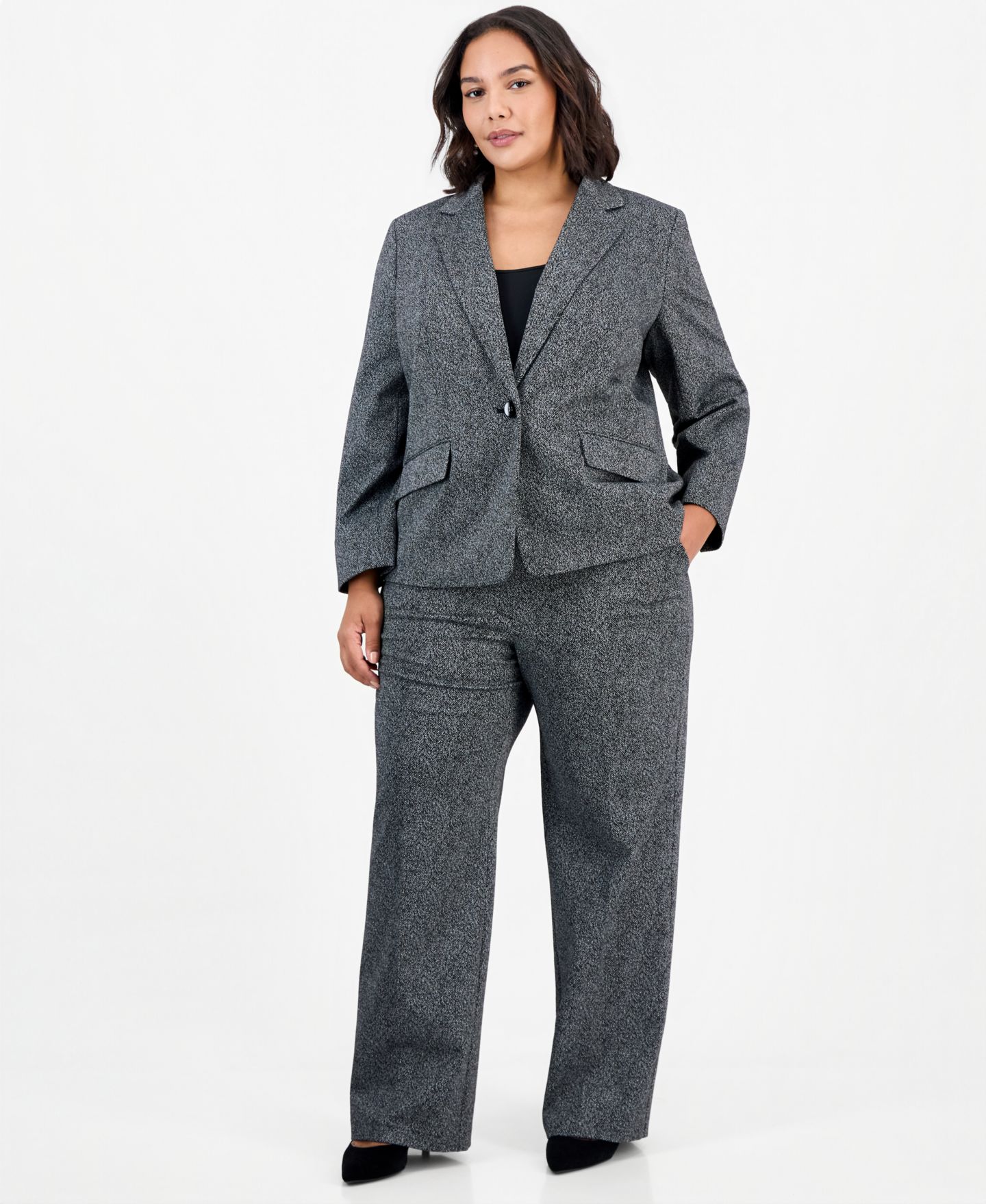 Женский пиджак Kasper Plus Size Notch-Collar Long-Sleeve Geometric Blazer, цвет: Чёрный разноцветный — фото 3