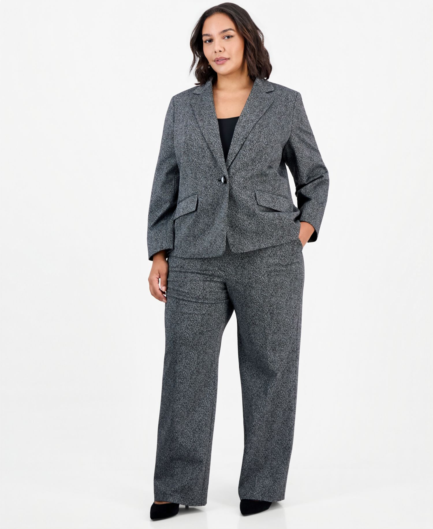 Plus Size Notch-Collar Long-Sleeve Geometric Blazer
