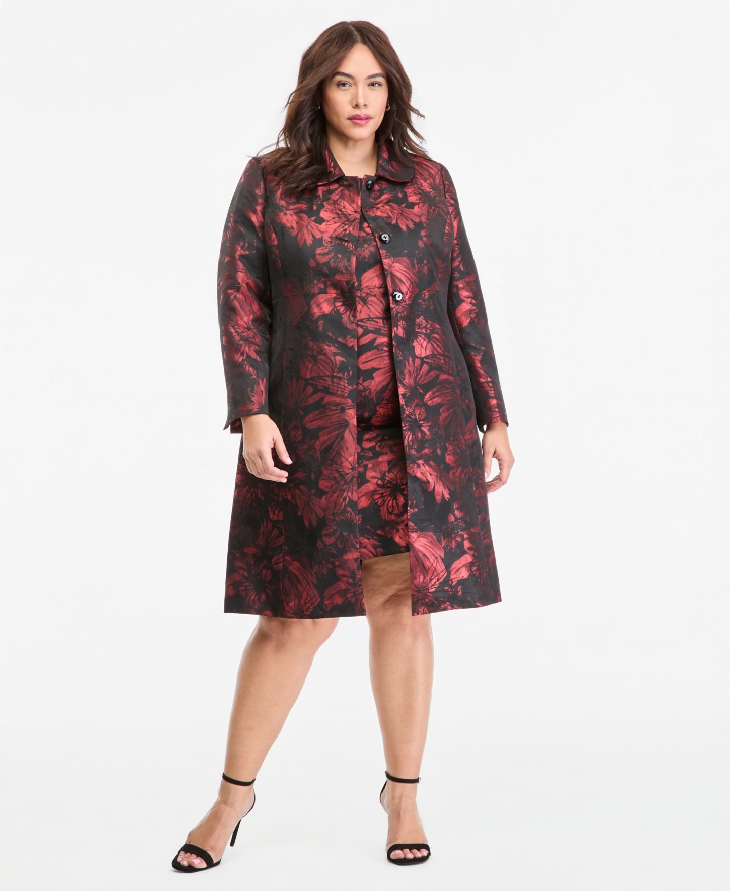 Женский пиджак Kasper Plus Size 3-Button Peter Pan Collar Floral Jacquard, цвет: Красный / Чёрный — фото 3