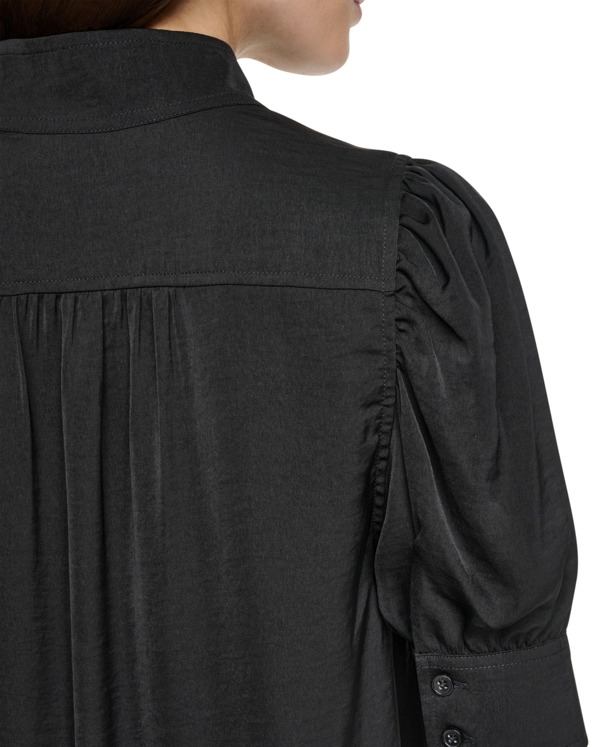 Dkny Jeans Petite Stand-Collar Puff-Sleeve Blouse