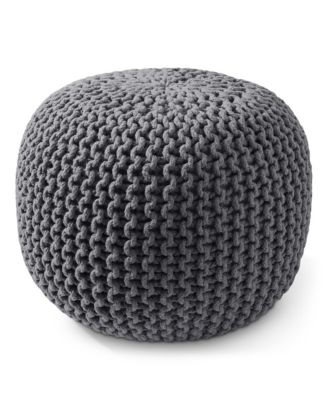 Round Pouf Ottoman High Cotton Knit Foot Stool - Boho Floor Pouffe for Living Room