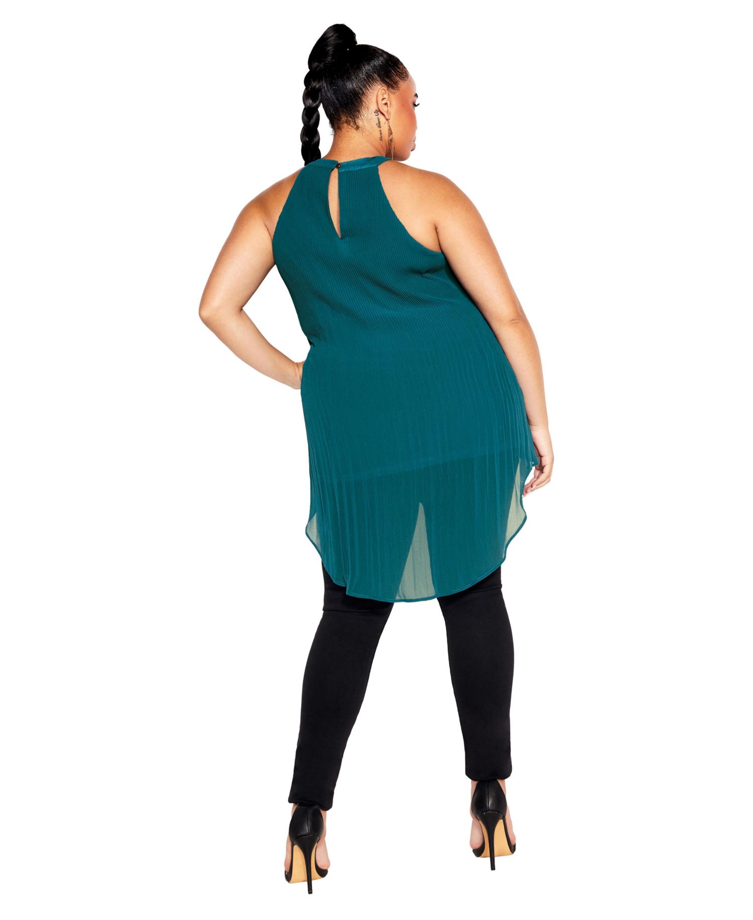 Women's Halter Pleated Hi-Lo Top