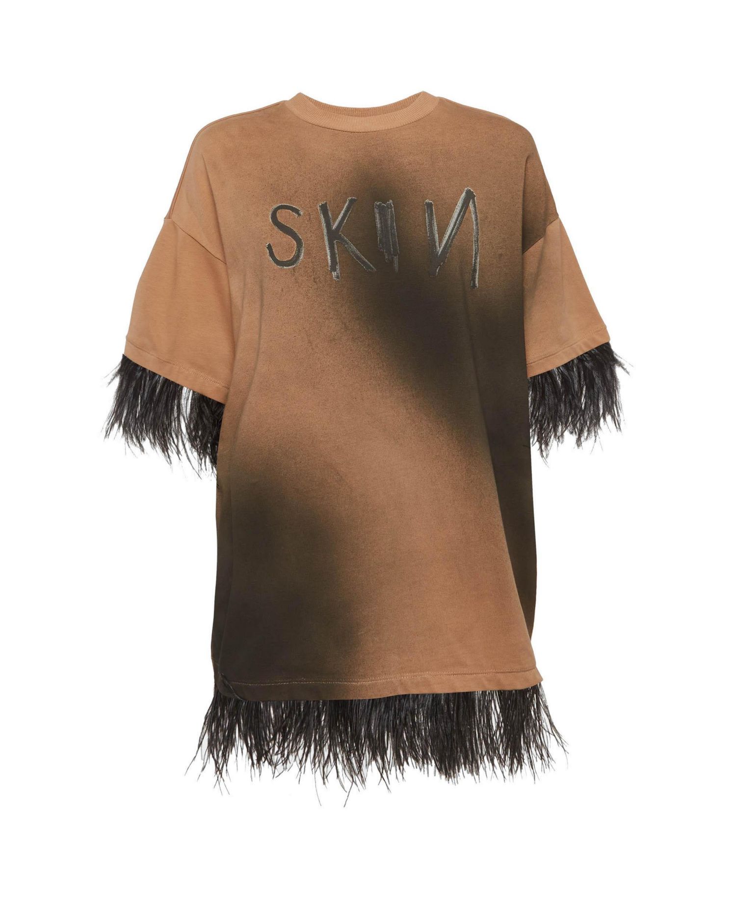 Women's Feather-Trim Oversized Cotton Graphic T-Shirt