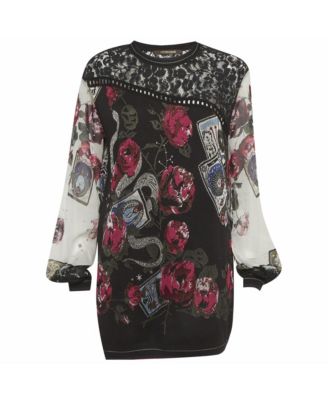 Women's Mixed-Media Floral and Tarot Print Pullover