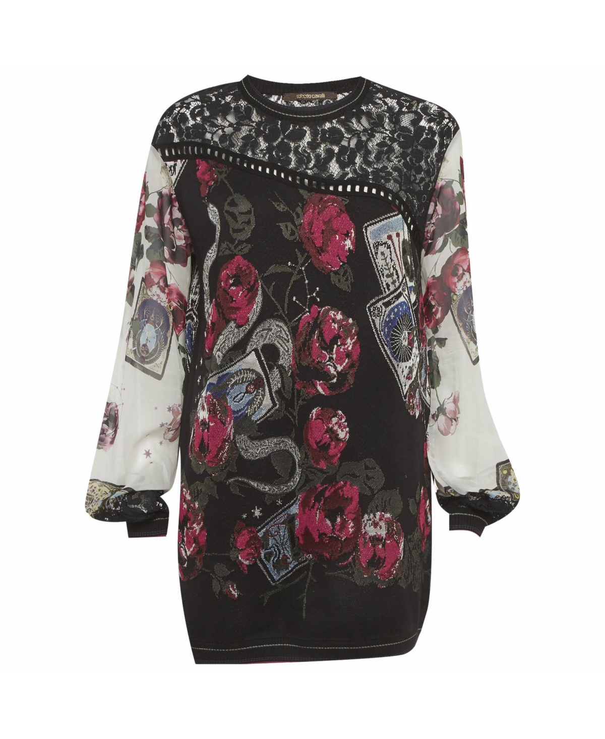 Pre-Owned Roberto Cavalli Women's Mixed-Media Floral and Tarot Print Pullover