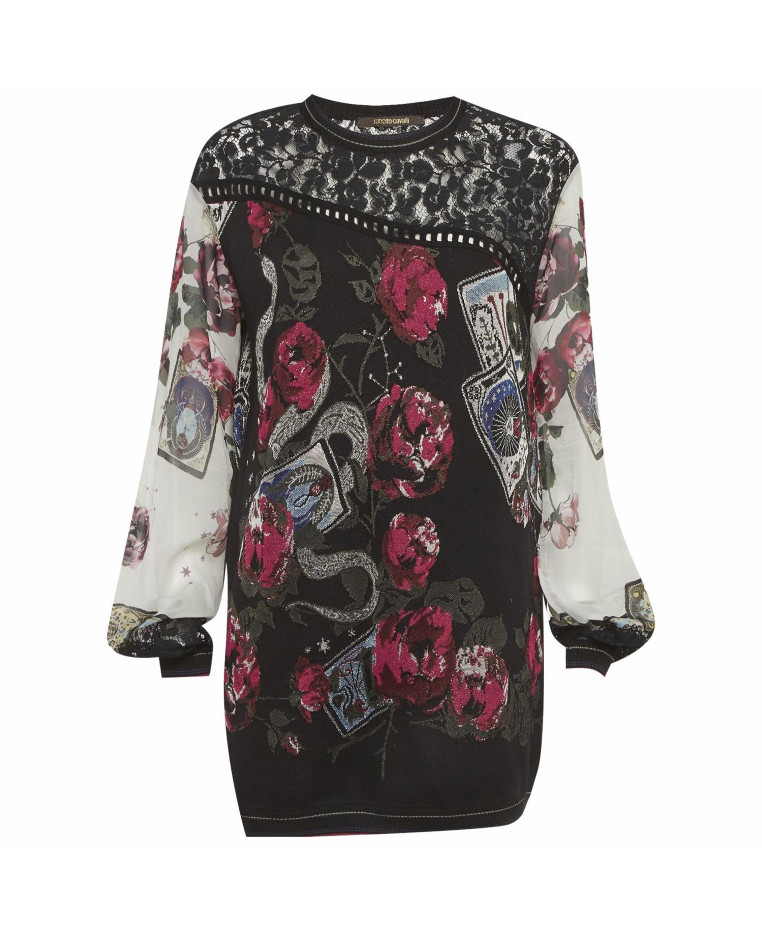 Women's Mixed-Media Floral and Tarot Print Pullover