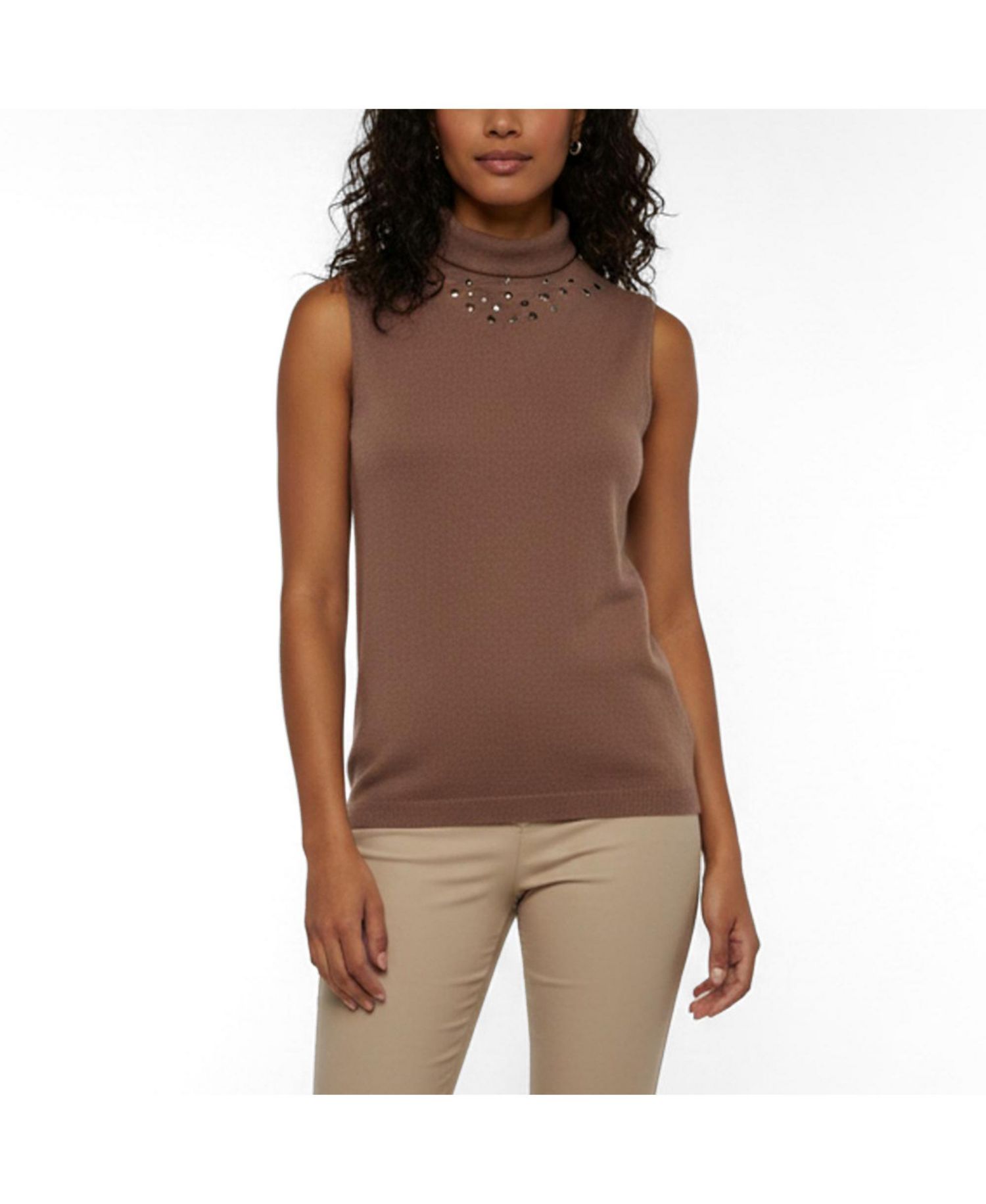 Women's Stud-Embellished Sleeveless Turtleneck Top