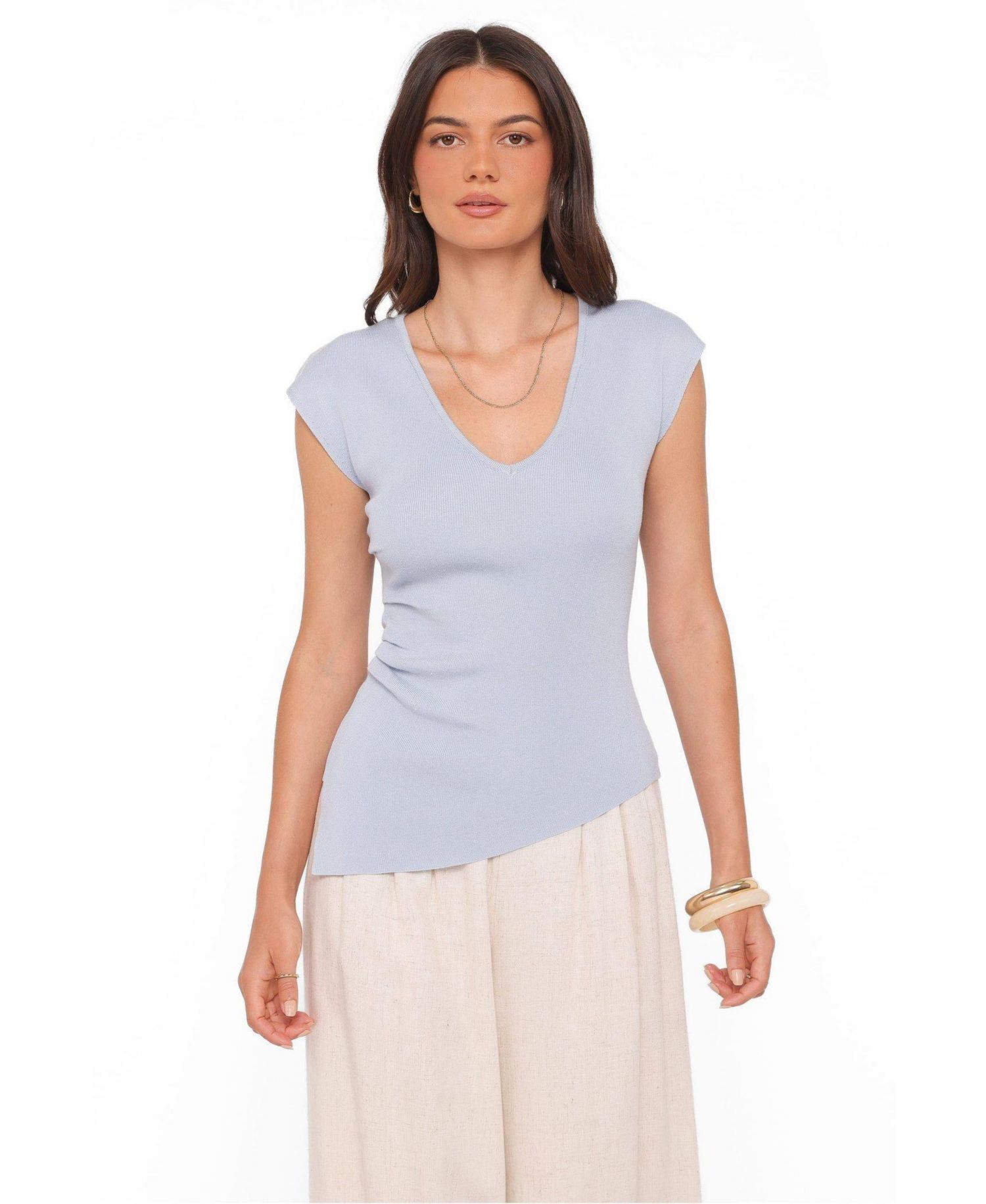 Women's Tori V-Neck Short-Sleeve Asymmetrical-Hem Top