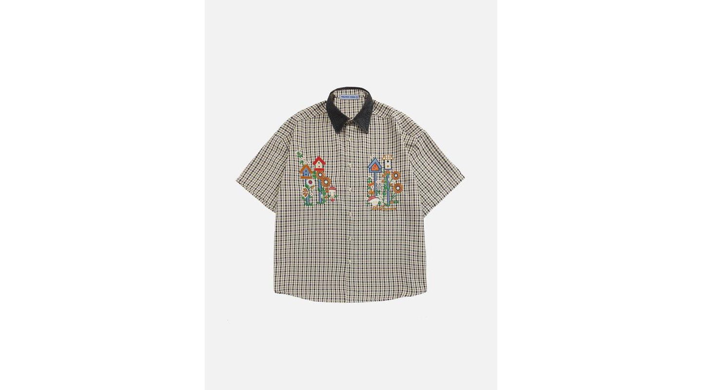 Женская рубашка AELFRIC EDEN Short-Sleeve Plaid Embroidered Button-Down, цвет: Чёрный — фото 3