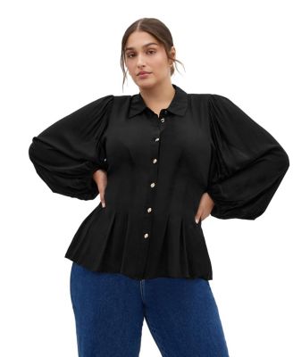Plus Size Piper Button-Up Collared Relaxed-Fit Long-Sleeve Shirt