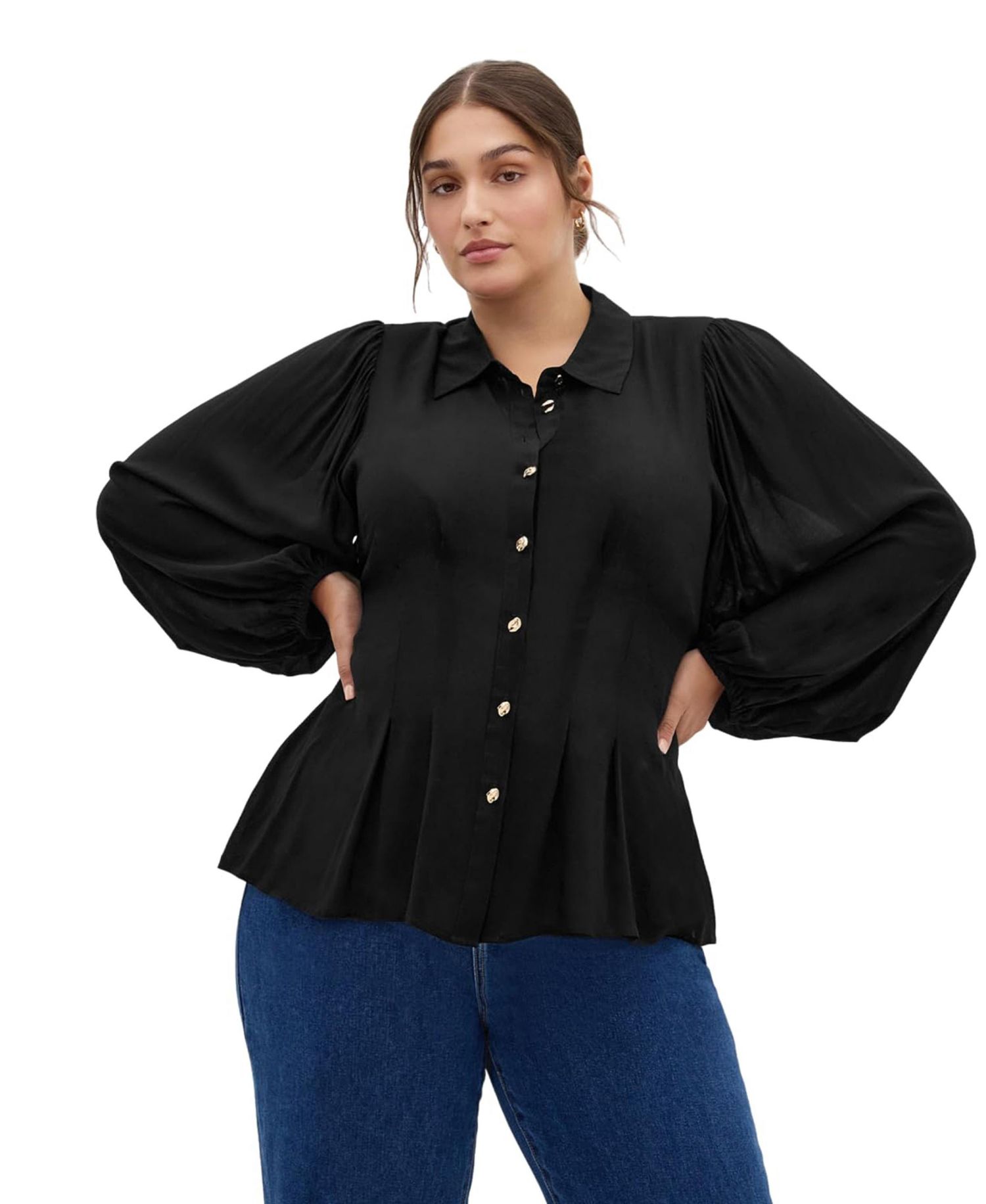 Plus Size Piper Button-Up Collared Relaxed-Fit Long-Sleeve Shirt