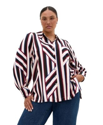 Plus Size Haylee Timeless Stripe Lightweight Button-Down Shirt