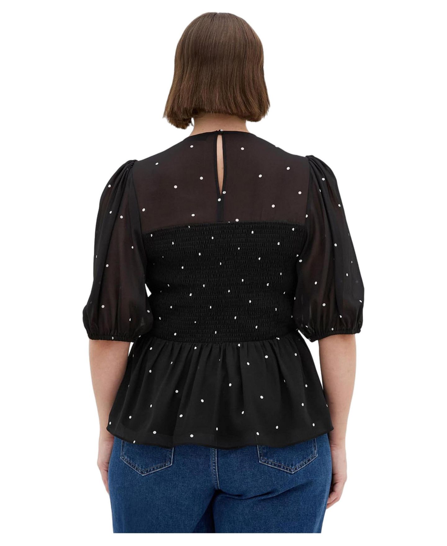 Женская блузка CITY CHIC Plus Size Esther Spot-Print Shirred Peplum Blouse, цвет: Слоновая кость — фото 2