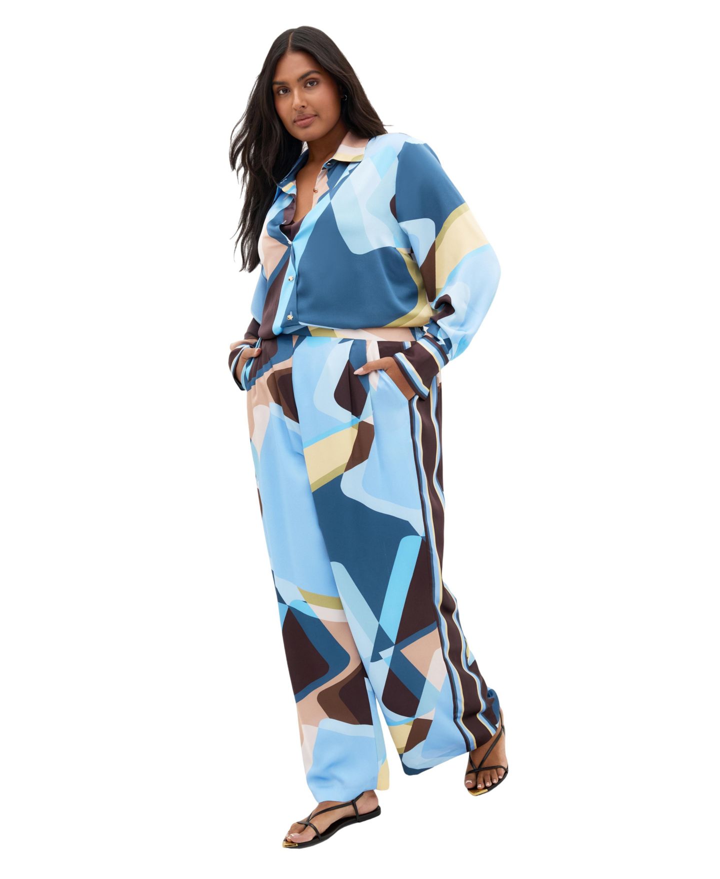 Женская рубашка CITY CHIC Plus Size Amaya Abstract-Print Long-Sleeve Button-Up, цвет: Синий — фото 3