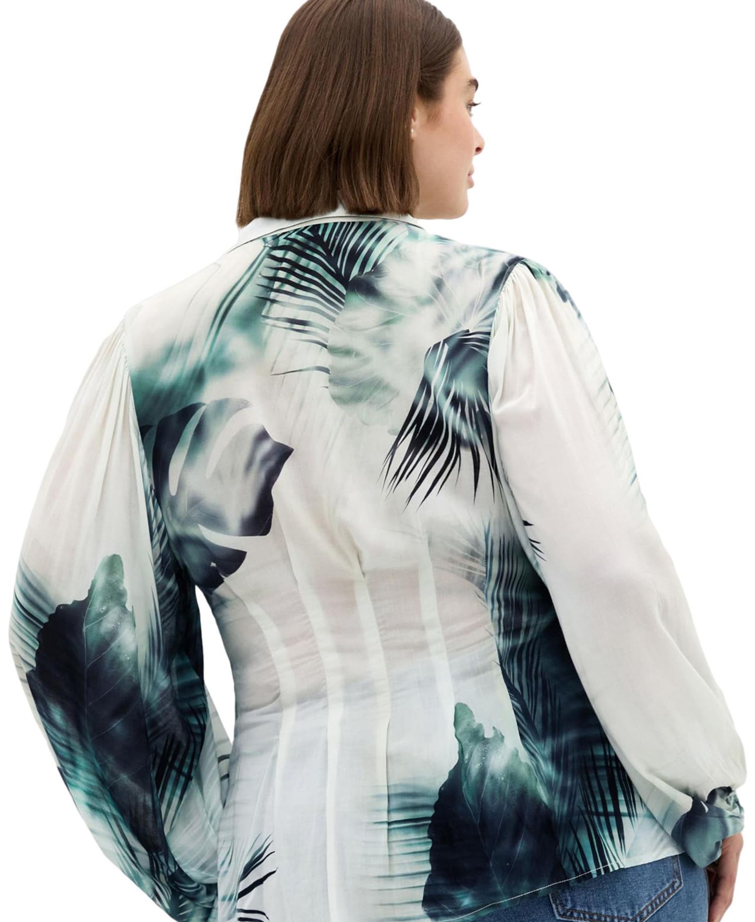Plus Size Piper Palm Print Collared Long-Sleeve Relaxed-Fit Shirt
