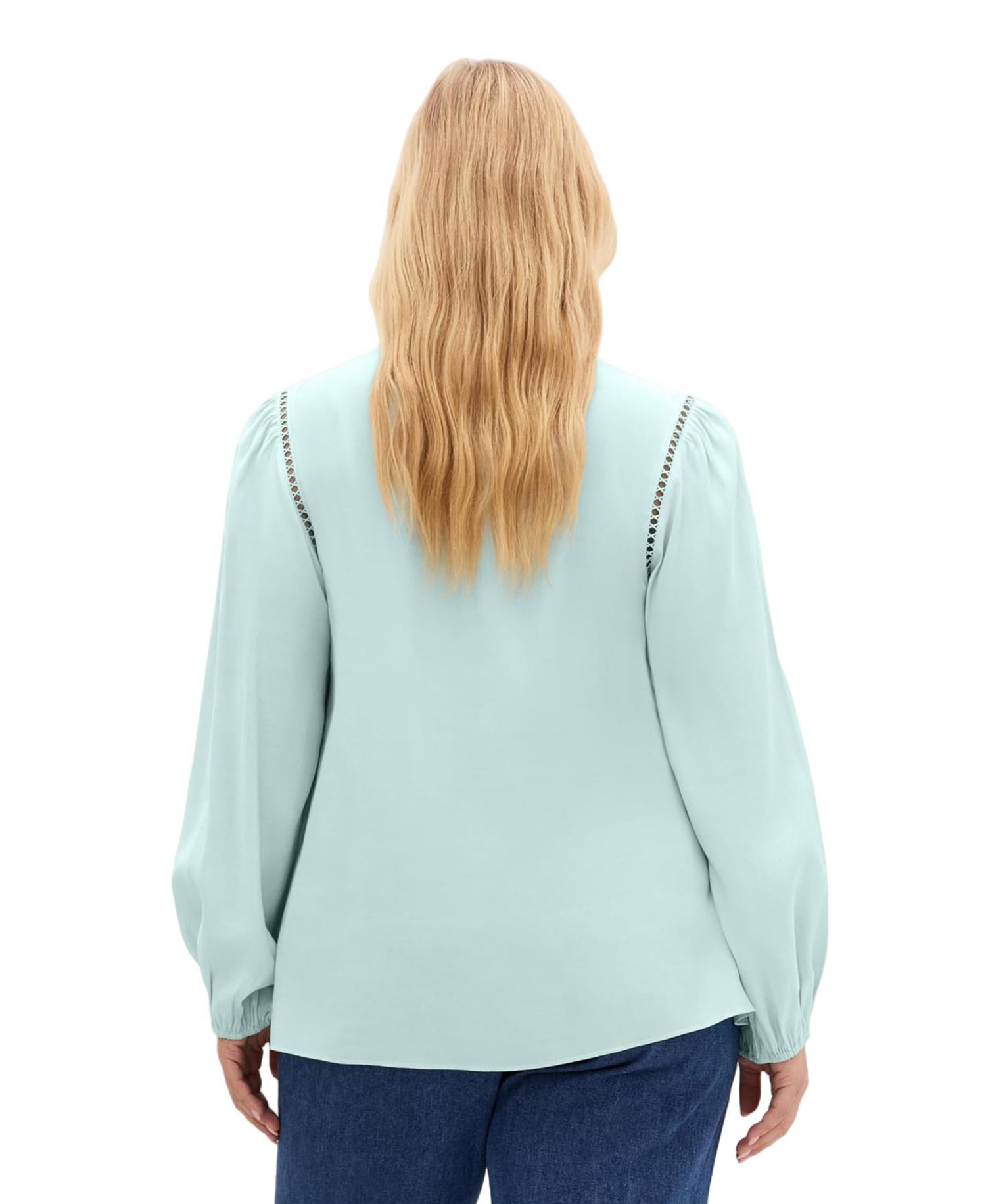 Plus Size Lorena Mock-Neck Ladder-Stitch Detail Top