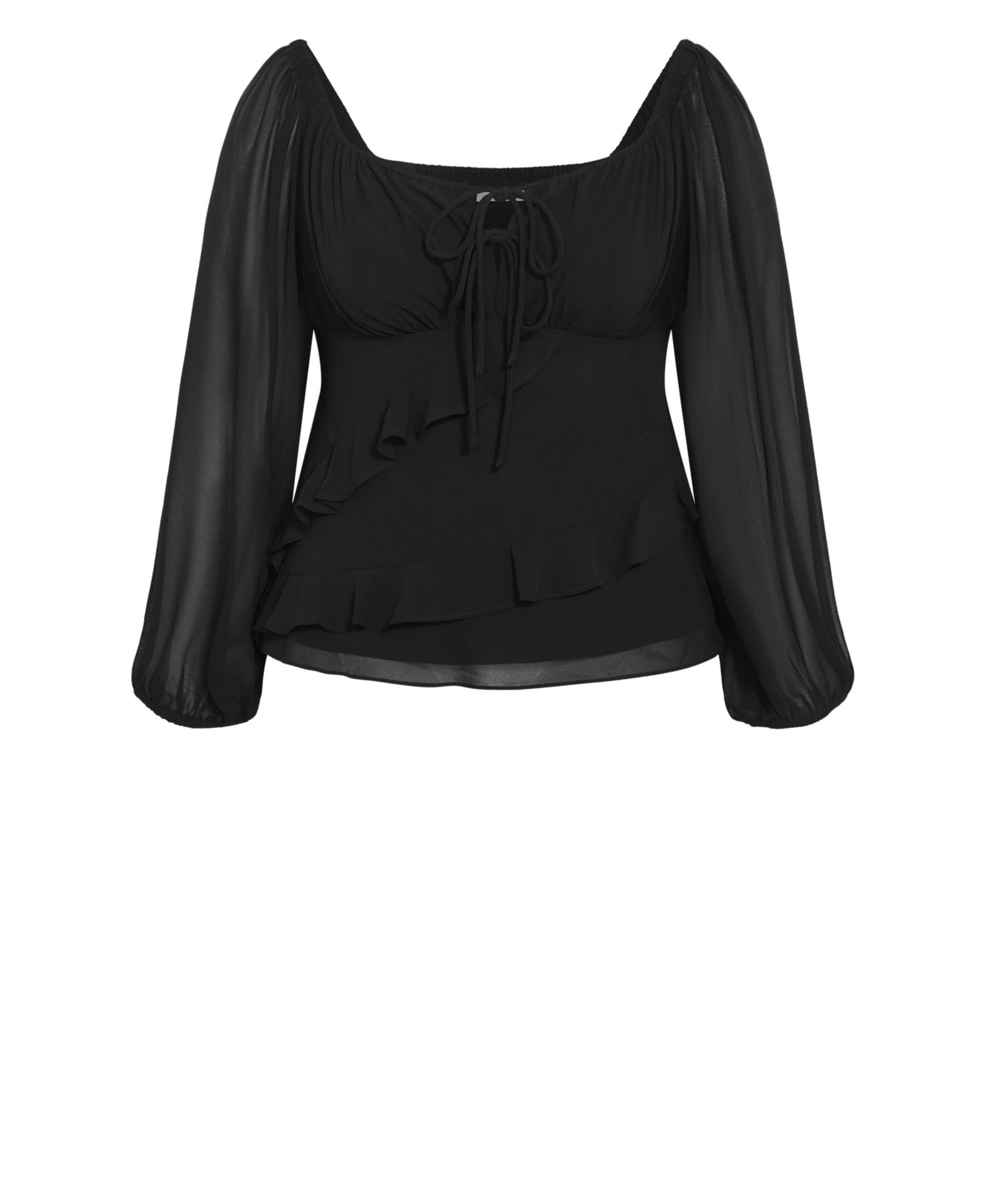 Plus Size Shayla Long Balloon-Sleeve Frill Top
