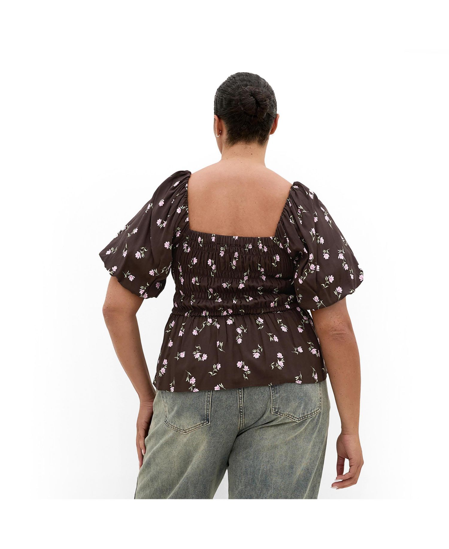 Plus Size Aire Peplum Floral-Print Square-Neck Top