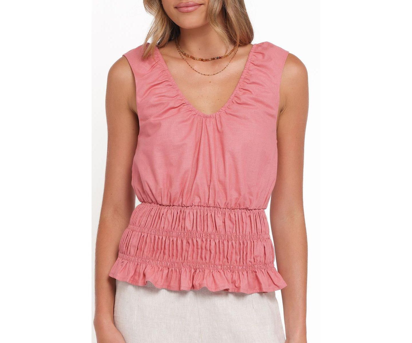 Женский топ Petal and Pup Lucilla V-Neck Shirred-Waist Sleeveless, цвет: Розовый — фото 4