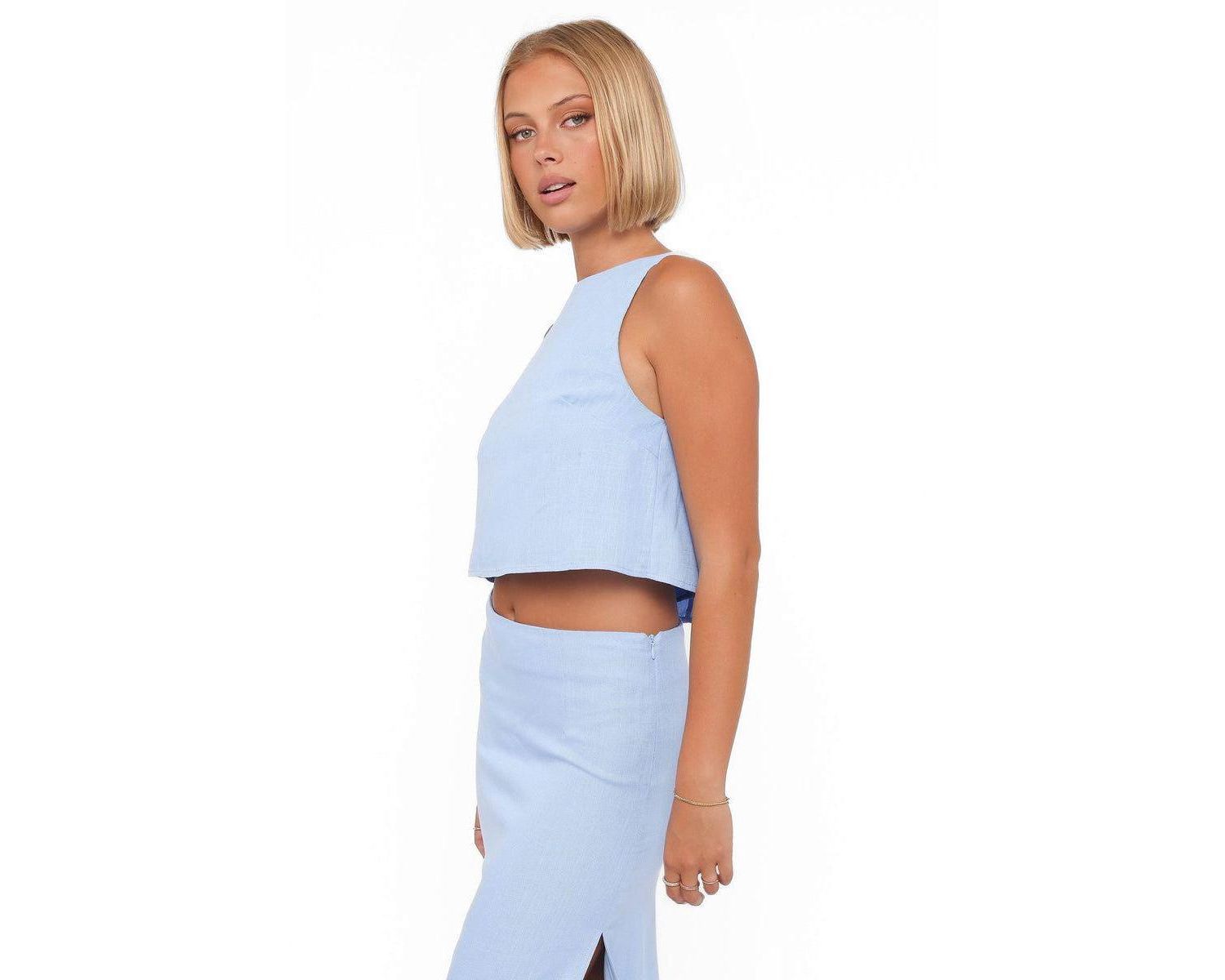Women's Madison Cropped Linen-Blend High-Neck Tank