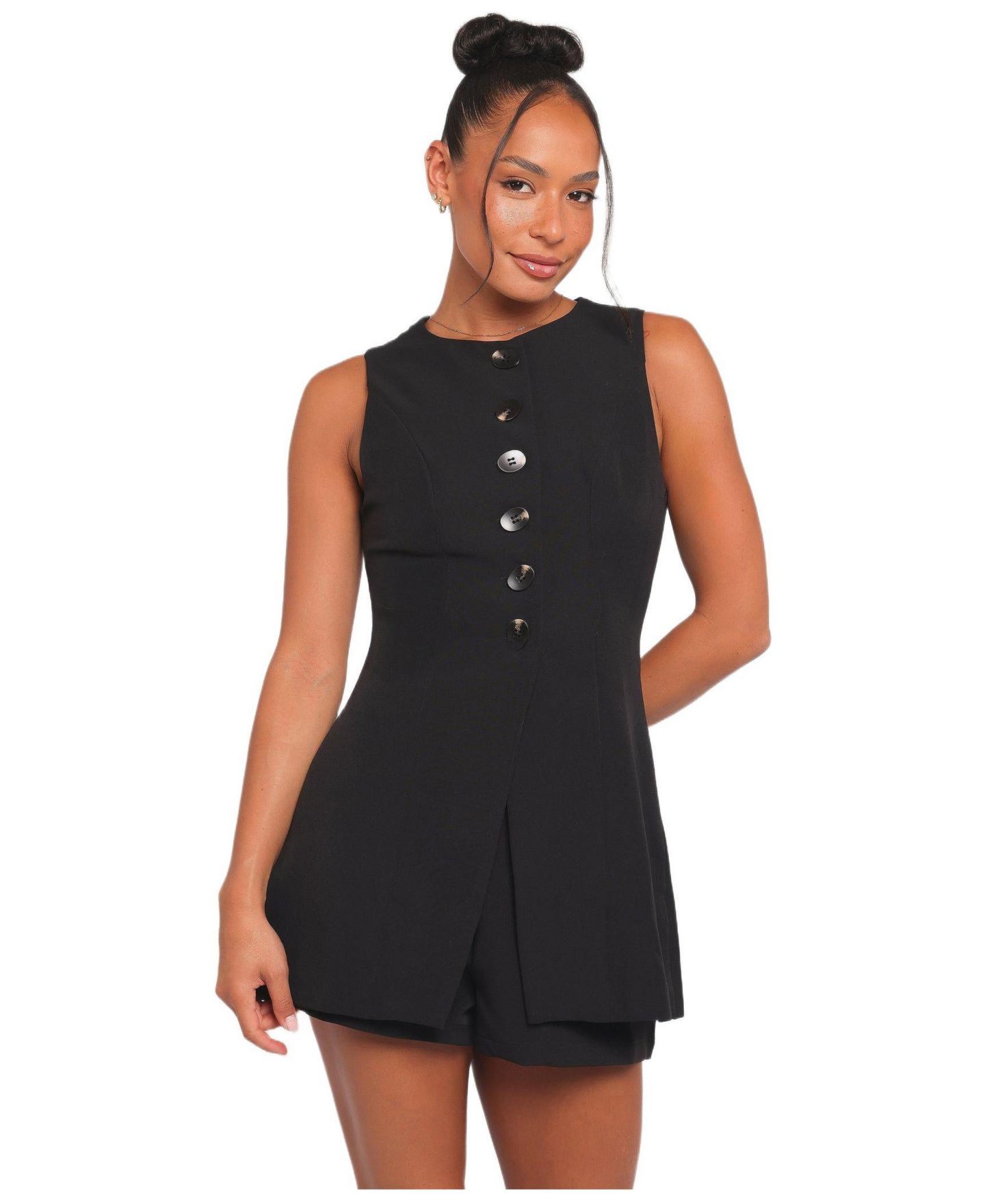 Женский топ Petal and Pup Amanda Sleeveless Button-Down Vest Top, цвет: Чёрный — фото 1