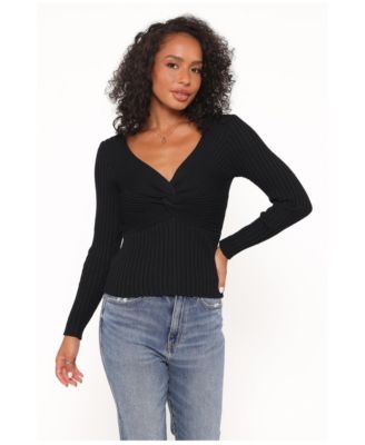 Women's Demi Twist Detail V-Neck Long-Sleeve Knit Top