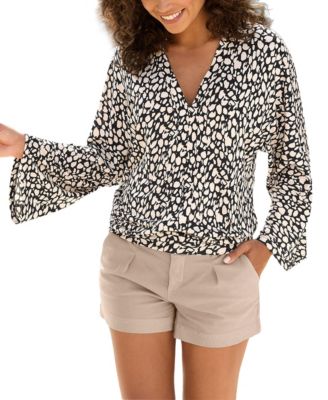 Women's V-Neck Long-Sleeve Printed Blouse