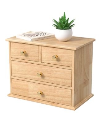 Solid Wood Desktop Organizer With Metal Handles Non Slip Pads Multi Purpose Storage For Home Office