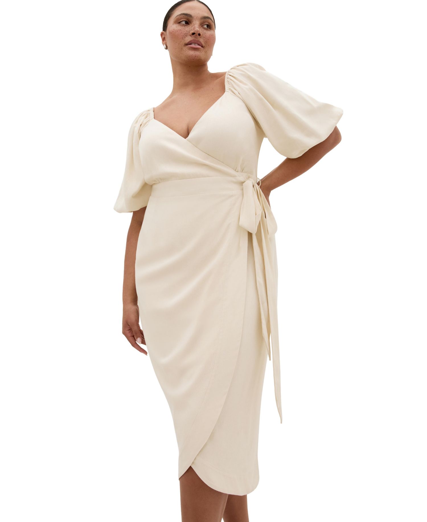 Plus Size Claudine V-Neck Wrap Midi Dress