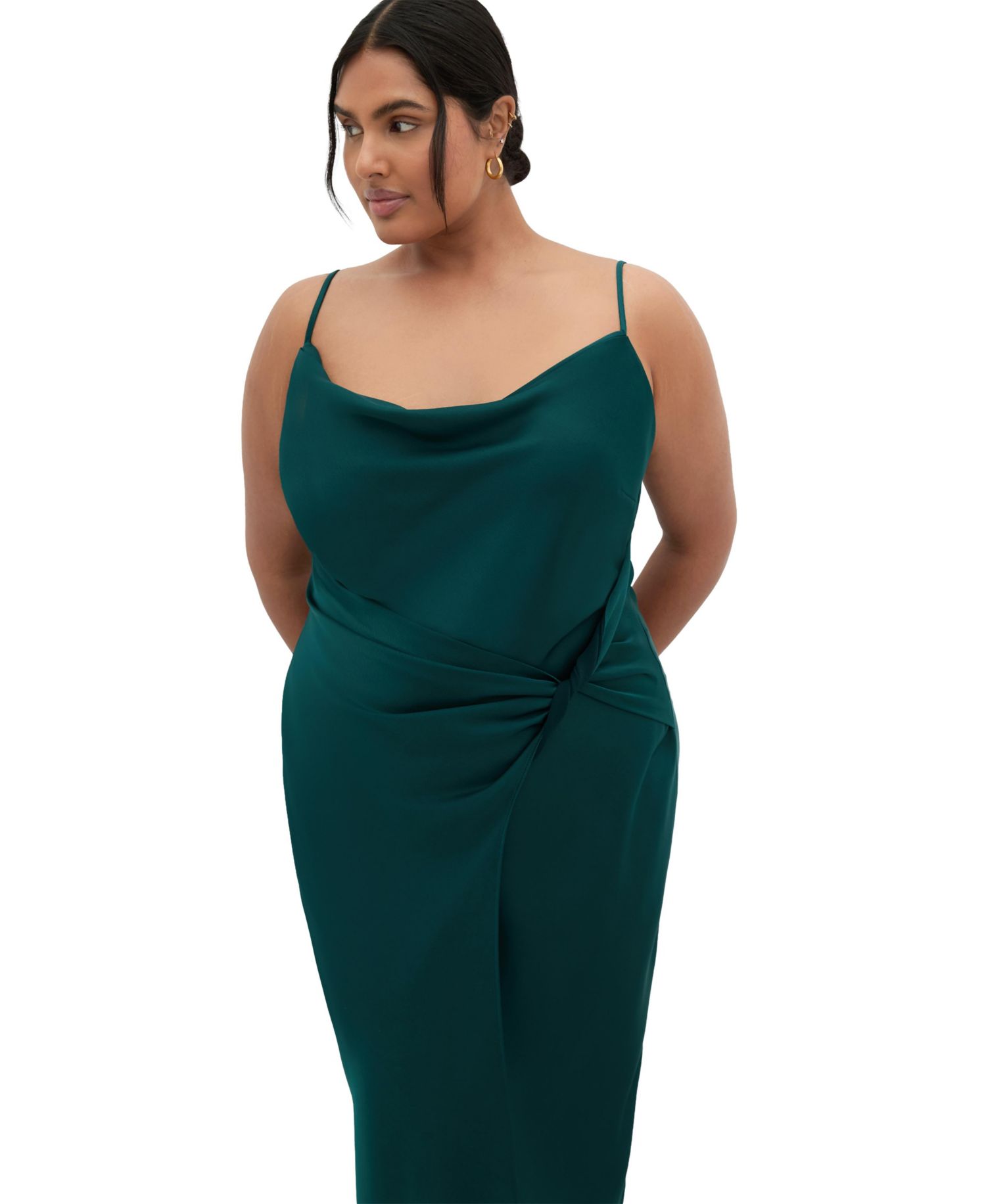 Plus Size Adelina Twist Cowl Neck Sateen Slip Dress