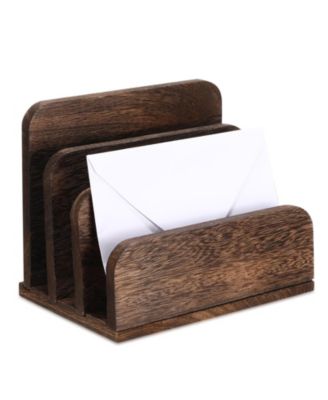 Wooden Desk Mail Organizer 3 Slots Removable Compartments File Paper Storage