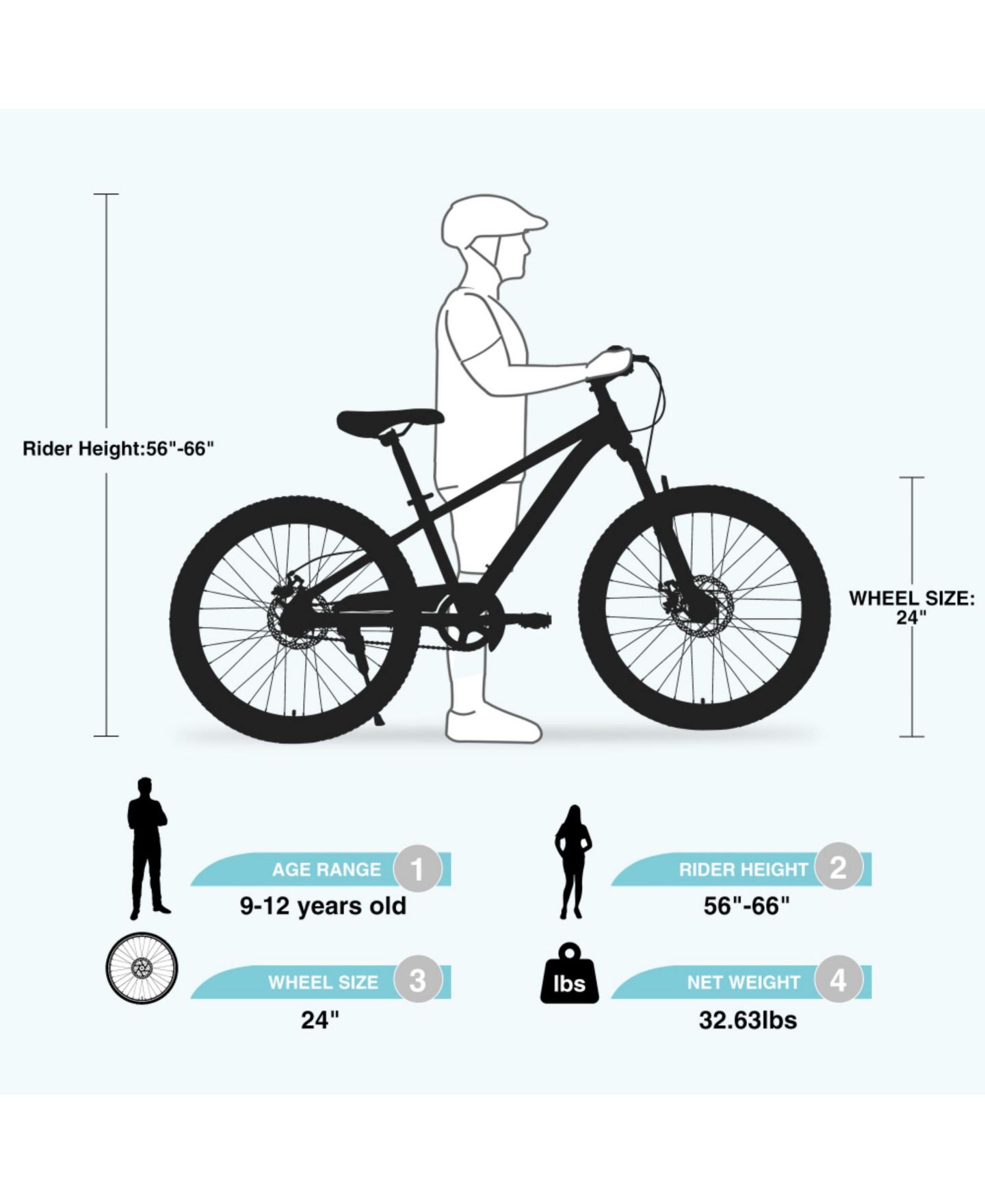 Детские игрушки ECHTPeak Mountain Bike 24 Inch Front Suspension Fork Double Disc Brakes, 220 lbs, 9–12 лет, цвет: Синий — фото 3