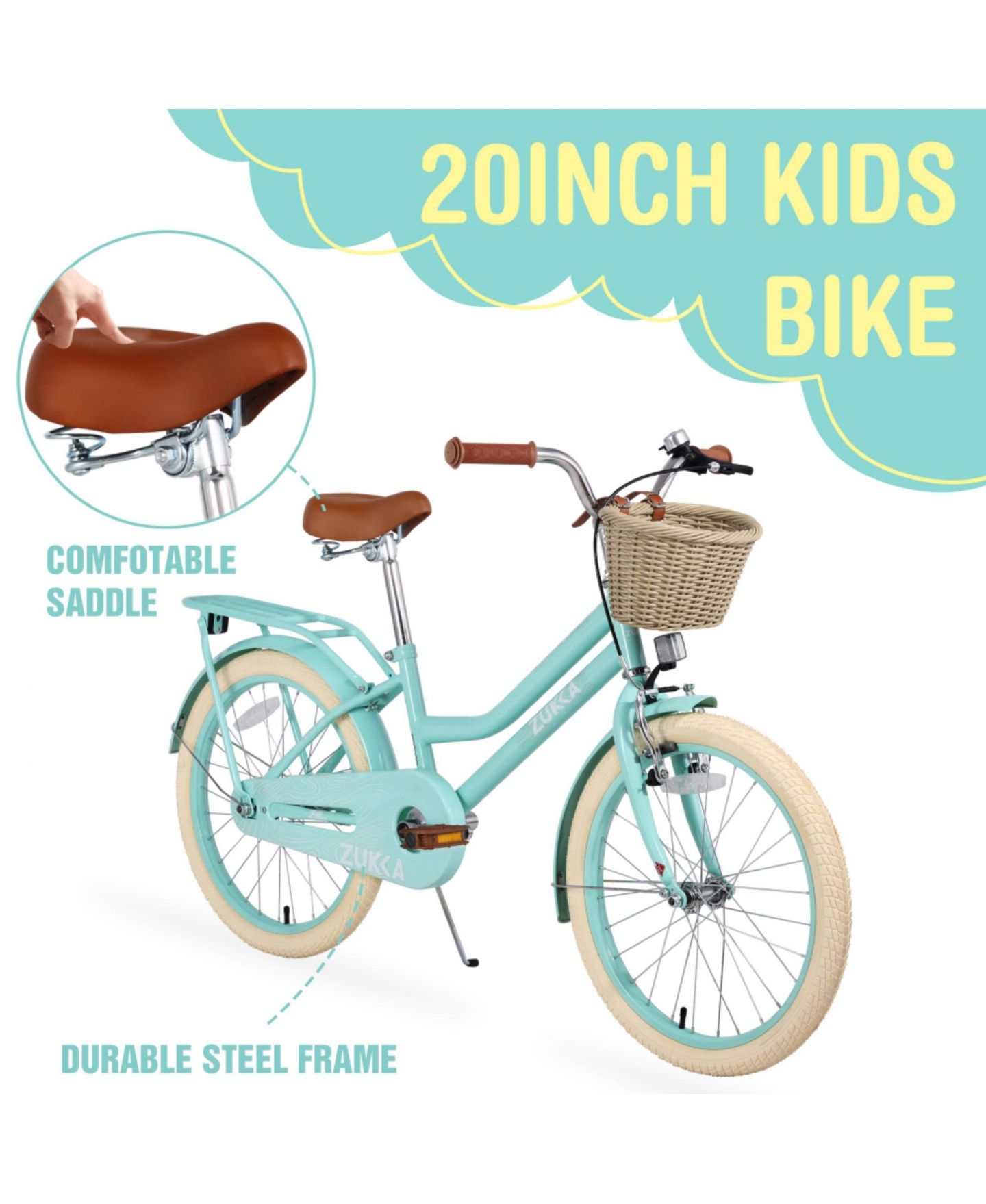 Детская игрушка ECHTPeak 20-Inch Kids' Bike with Basket, 7–10 лет, цвет: Зелёный — фото 6