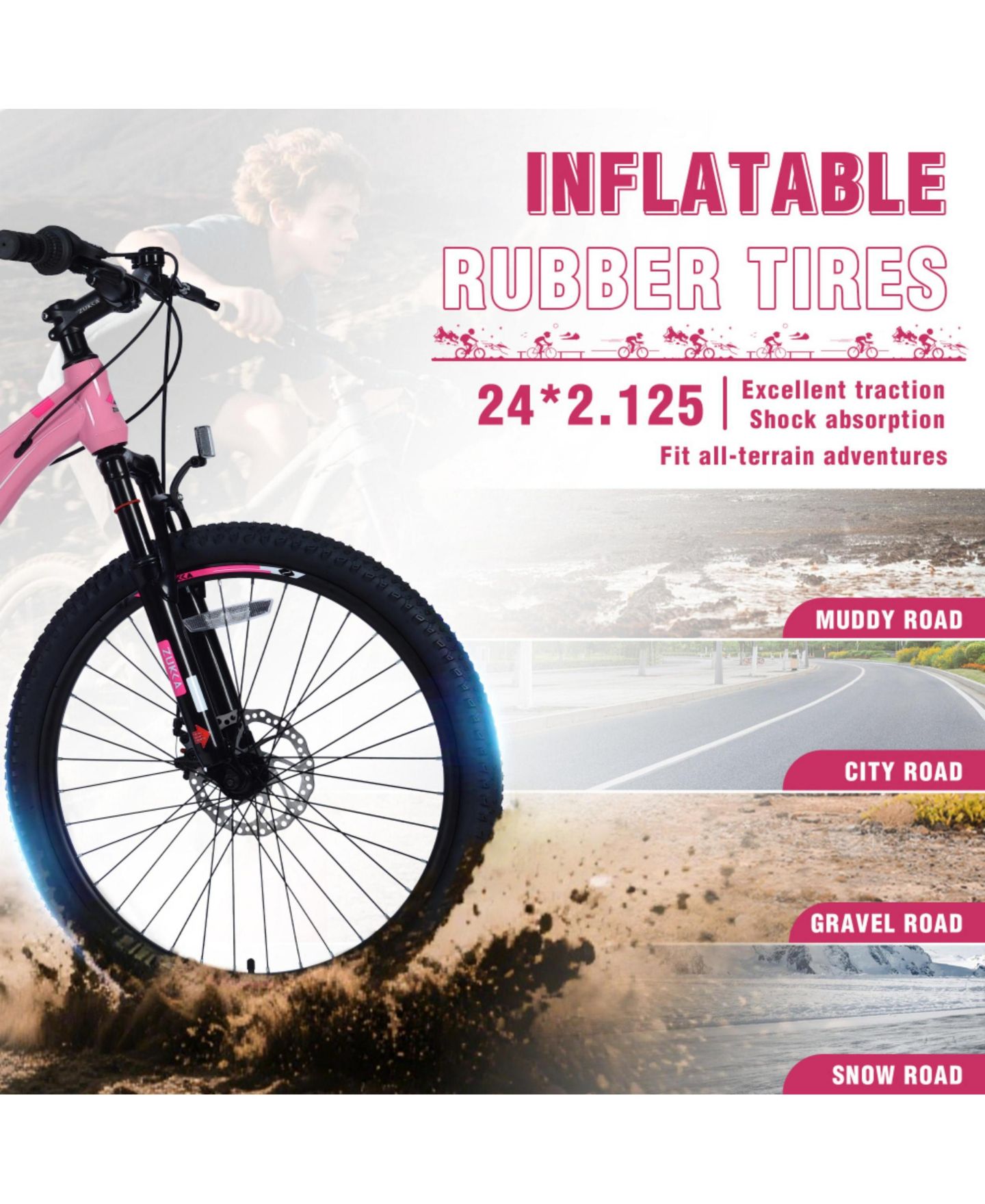 Детская игрушка ECHTPeak 24 Inch 6-Speed Mountain Bike with Suspension Fork, 220 lb. Capacity, 9–12 лет, цвет: Розовый — фото 7