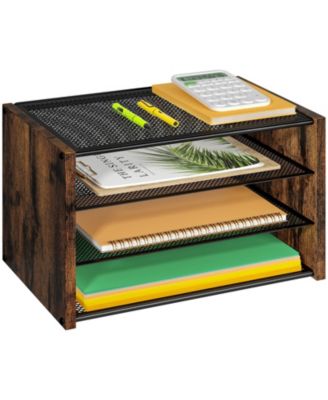 3 Tier Stackable Metal Mesh Wooden Desk File Organizer Tray For Office Home School