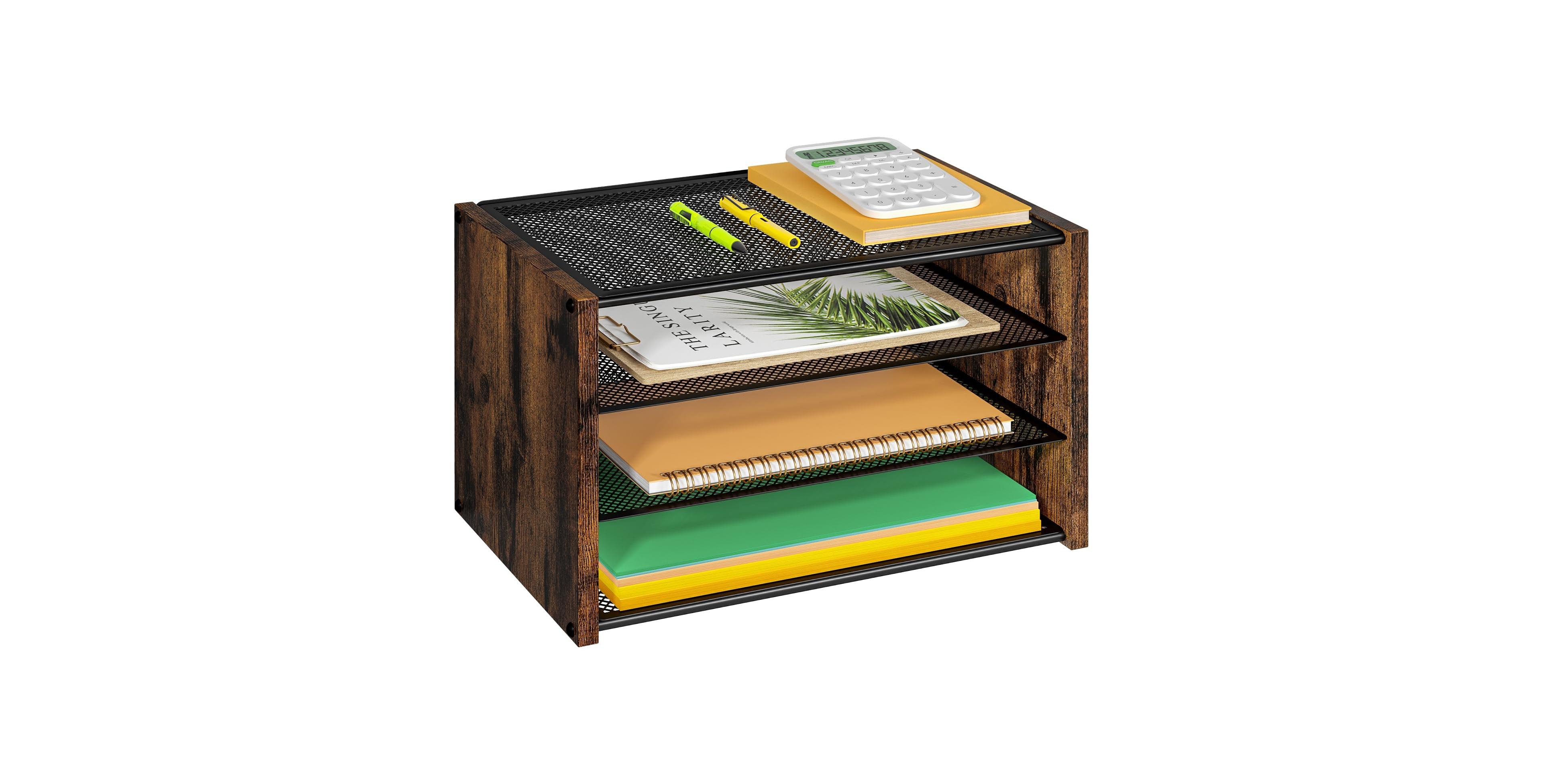 Danrong 3 Tier Stackable Metal Mesh Wooden Desk File Organizer Tray For Office Home School