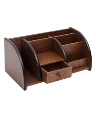 Cherry Brown Wood Desktop Organizer Multi Compartment Stepped Rack Drawer Storage Holder