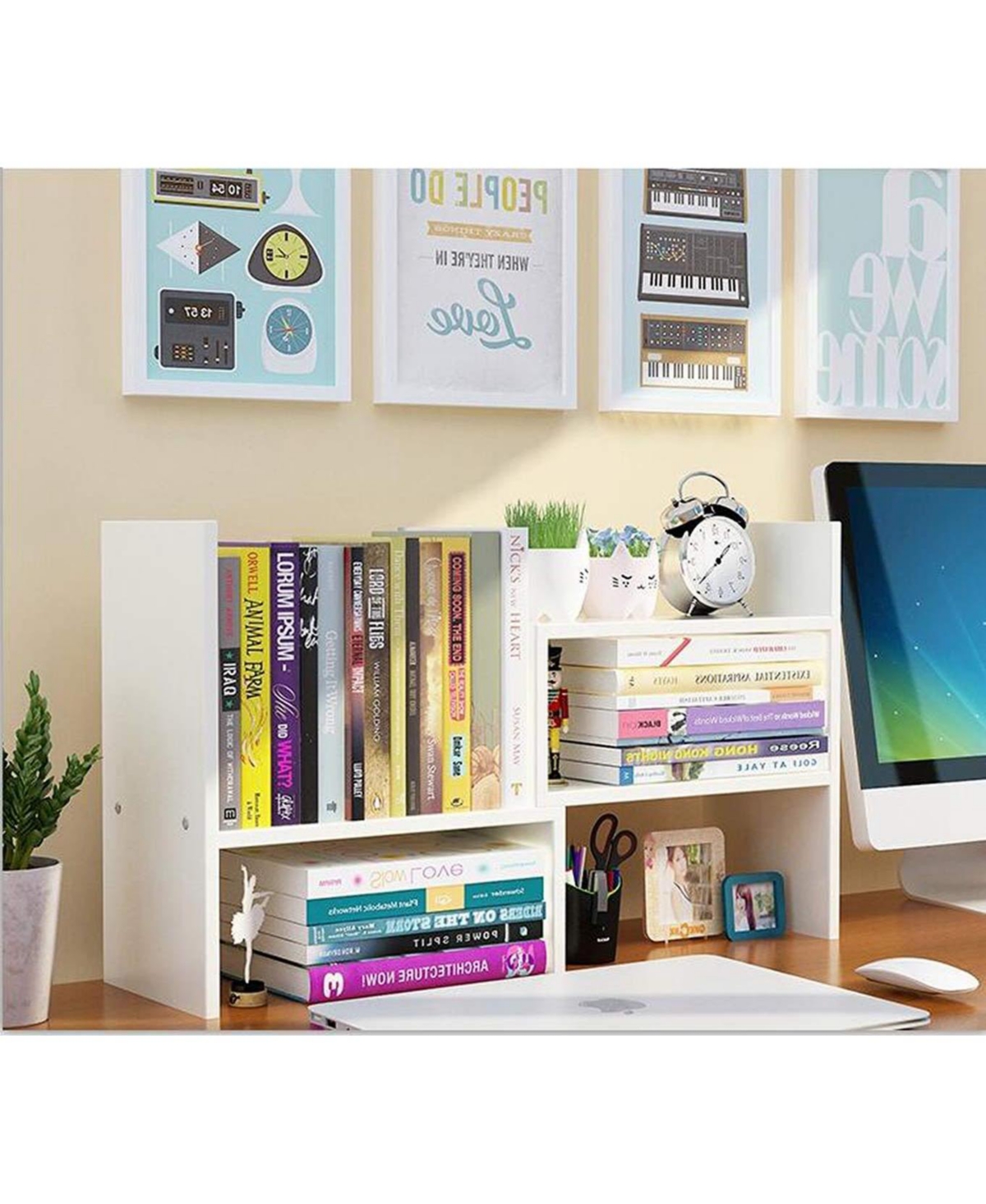 Danrong Adjustable Rustic Wood Desktop Bookshelf Expandable Office Storage Organizer