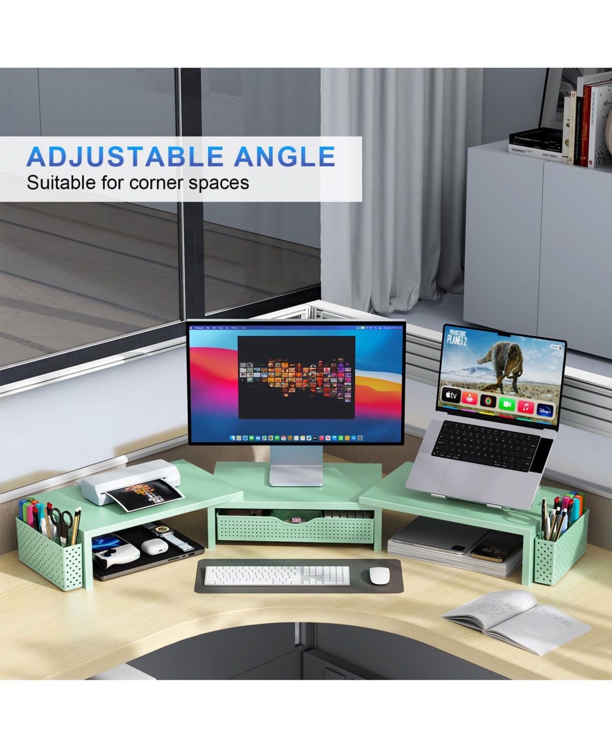 Danrong Dual Monitor Stand Riser With Drawer Pen Holders Height Adjustable Desk Organizer
