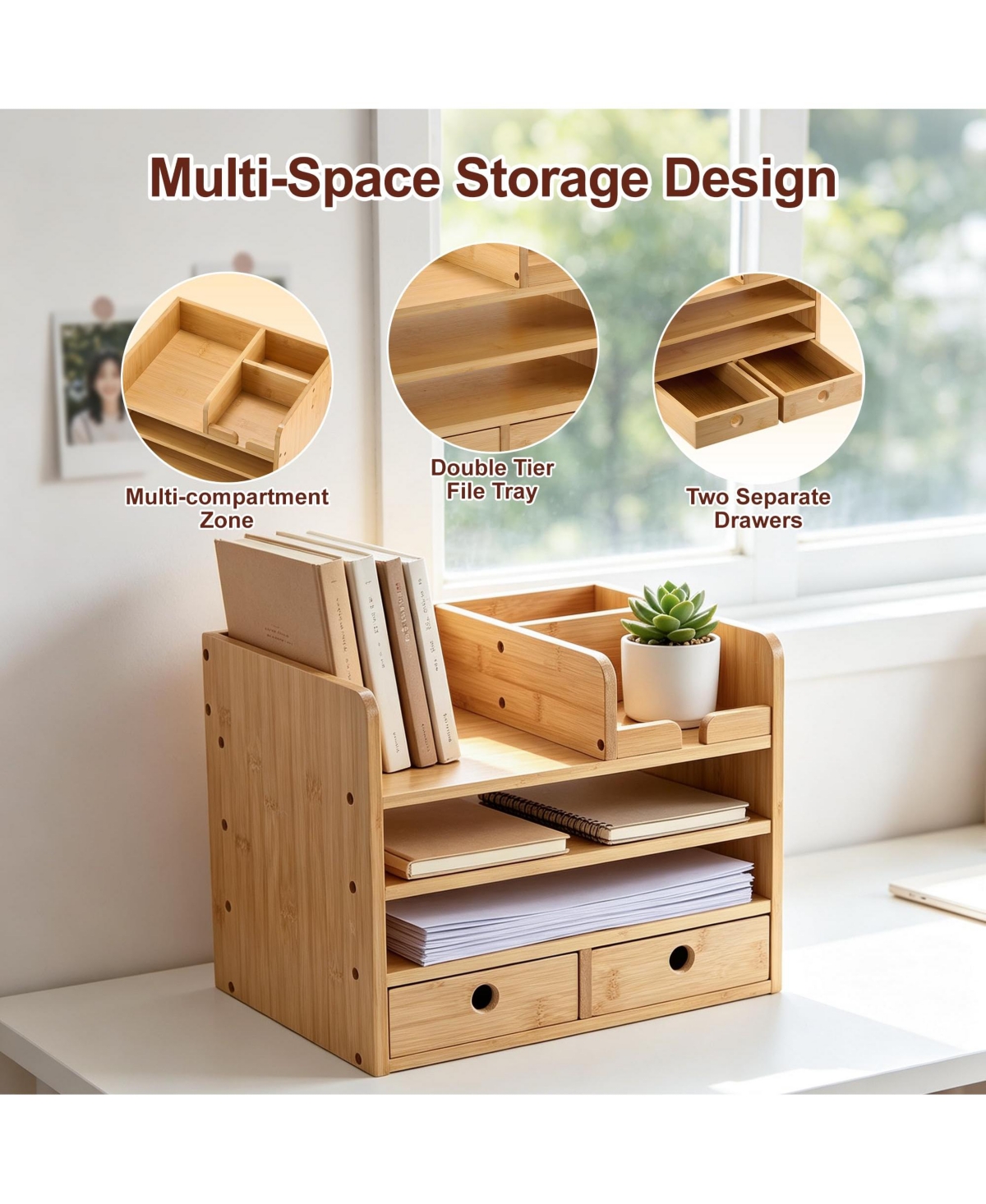 Danrong 4 Tier Desk Organizer With Drawers Open Shelves Multi Compartment Storage For Home Office