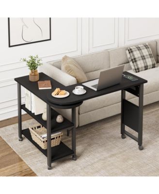 360degree(s) Rotating Sofa Side Table – Charging Station, 2-Tier, Side Storage Pocket, 6 Casters – Movable Table